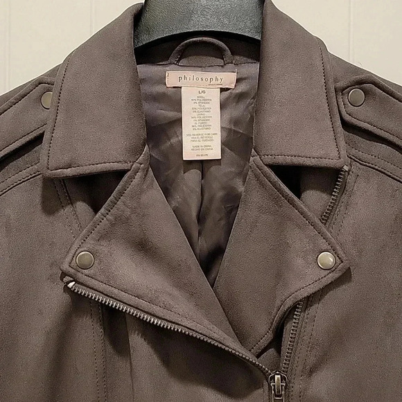 Philosophy Grey Faux Leather Suede Jacket Size Large - Picture 4 of 10